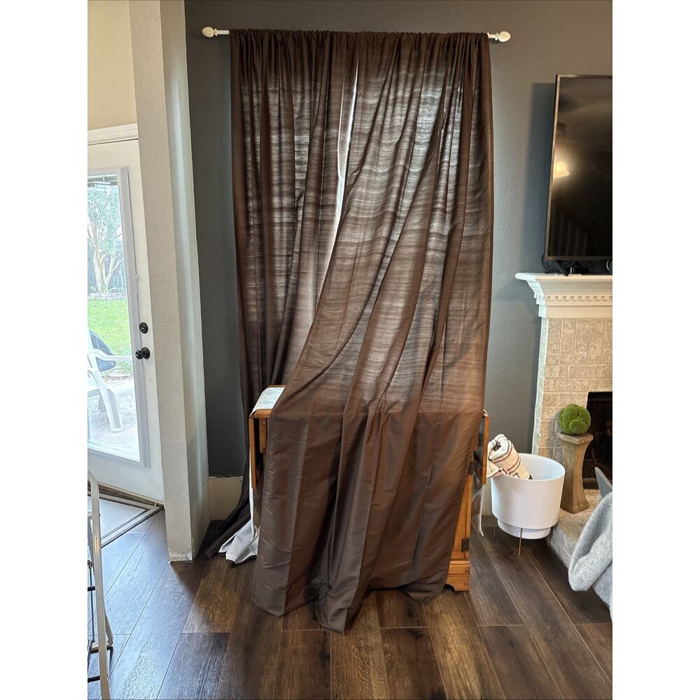 POTTERY BARN 2 Silk Dupioni Drape Curtain 108" Lined Panels Espresso Sun Fading - Picture 7 of 14